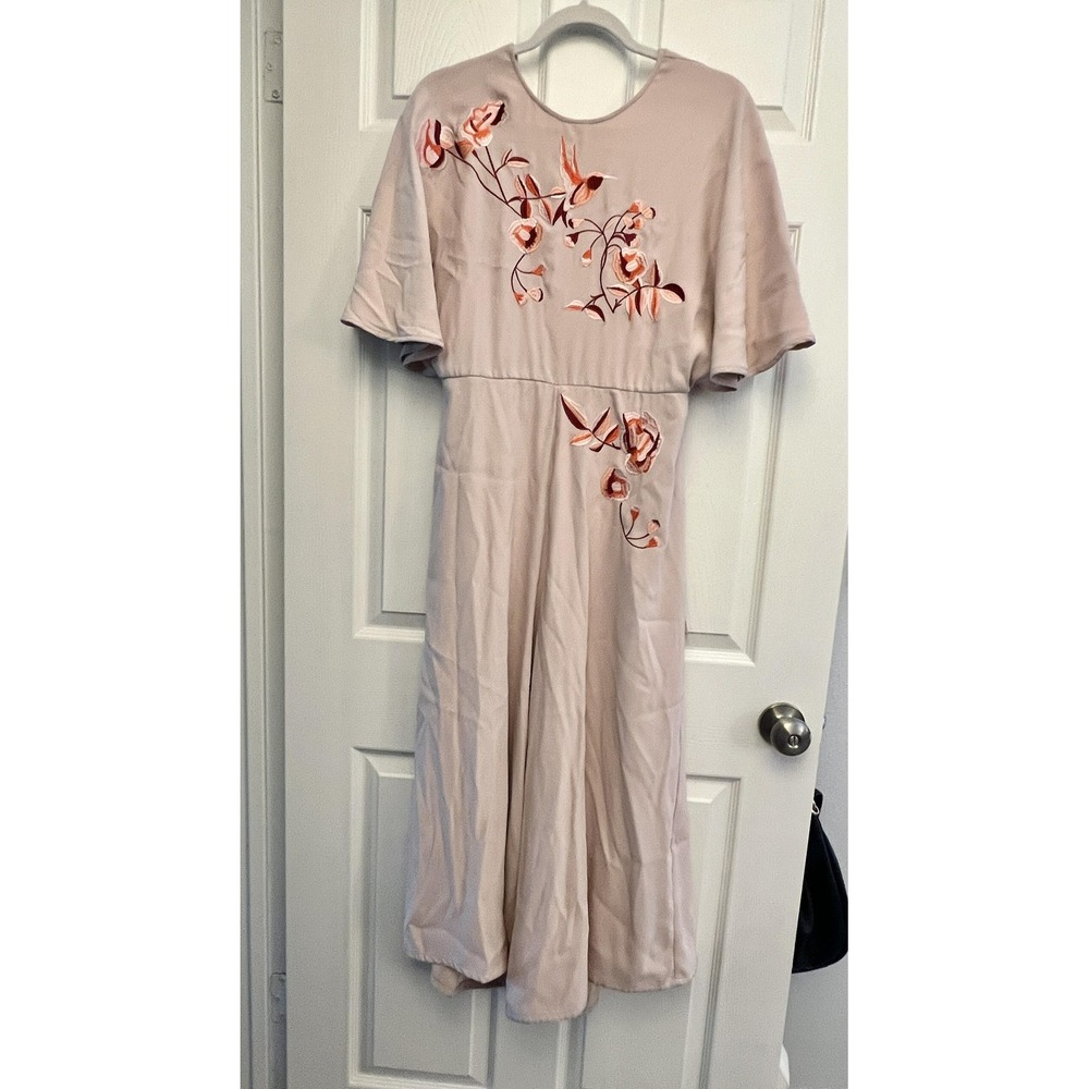 Chelsea & Violet Dress Women M Blush Pink Embroidered Floral Bird Midi coquette